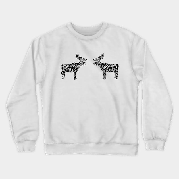 Mooses or Elks in Love - cool animal ink art design - on light colors Crewneck Sweatshirt by Green Paladin